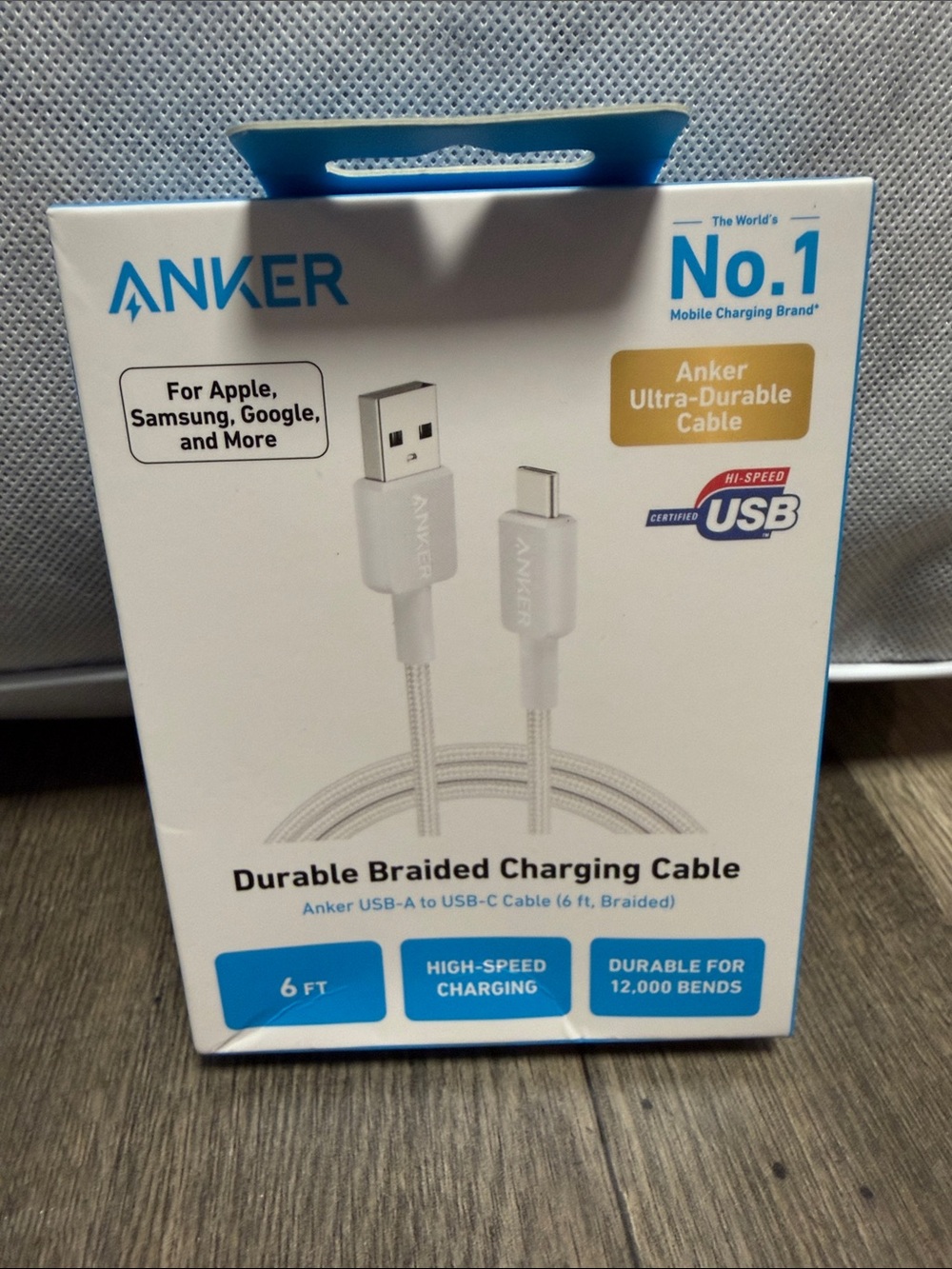 Anker White Braided USB-A to USB-C Charging Cable 6ft